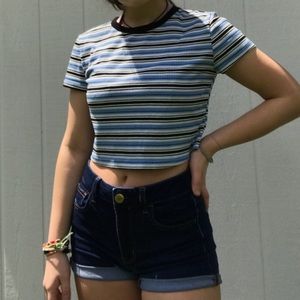 Blue Striped Crop Top